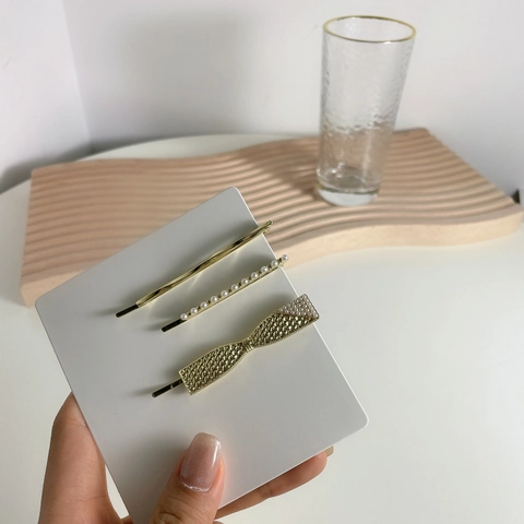 Korean Style Alloy Artificial Pearl Rhinestone Hair Clip Set Minimalist Geometric Heart Bobby Pins For Women Accessories