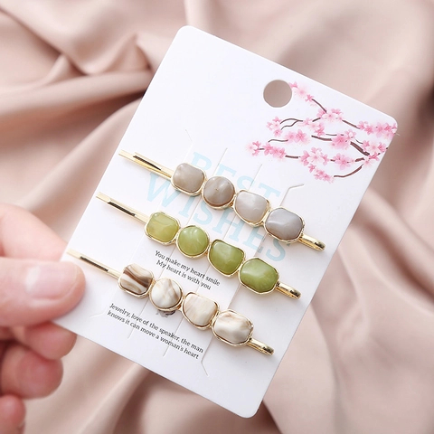 Elegante Set Di Fermagli Per Capelli In Lega Con Pietre In Resina Effetto Marmo Forcine In Metallo Stile Coreano Per Donna