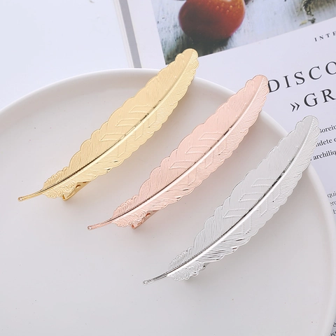 Fermaglio per Capelli a Forma di Piuma in Lega di Metallo Vintage Oro Argento Oro Rosa Elegante Accessorio per Capelli Donna