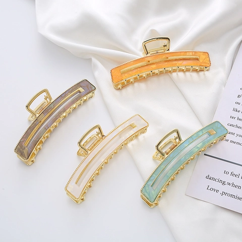 Grande Pinza per Capelli in Metallo per Donna Clip Rettangolare in Acetato Placcato Oro Geometrica Fermaglio Elegante Accessori Capelli