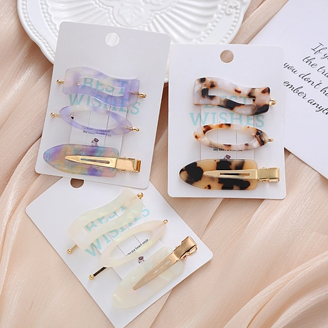 Women Acetate Hair Clips Set Minimalist Geometric Tortoise Shell Marble Pattern Hairpins Gold Alloy Duckbill Clips Set