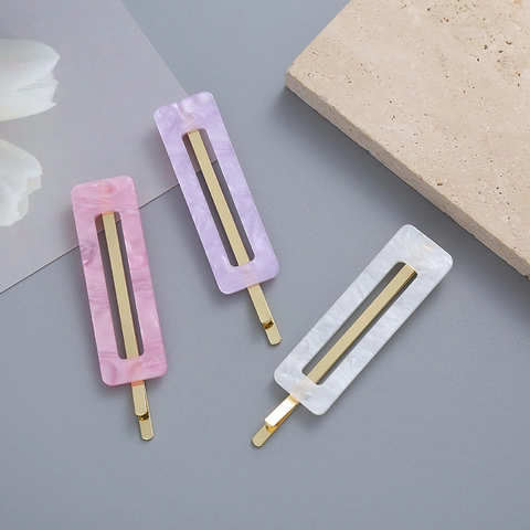 Molletta per Capelli in Acrilico Geometrico Rettangolare Stile Coreano Elegante Forcina in Lega Traforata Marmo per Donna Accessorio Quotidiano