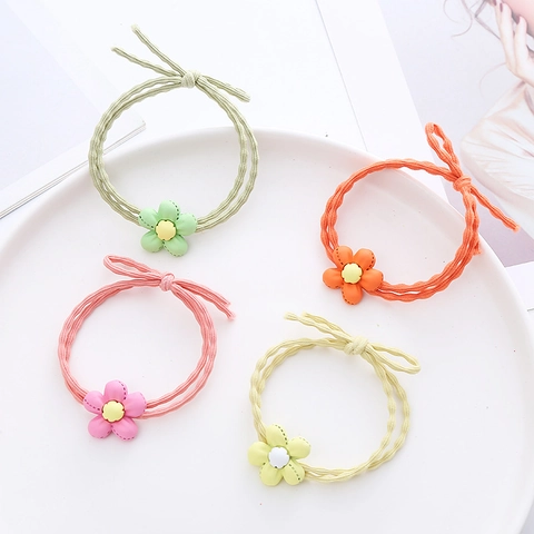 Coleteros Elásticos de Flores Lindos Color Caramelo Lazo Scrunchies para Niñas Dulces Diademas de Tela de Alta Elasticidad