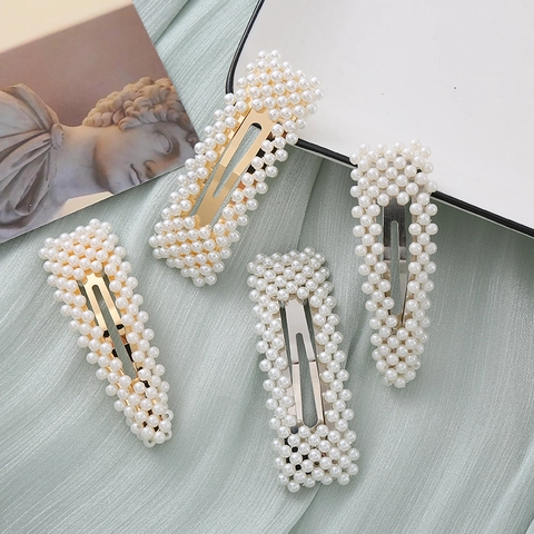 Fermagli per Capelli BB Geometrici con Perle Artificiali Vintage Francesi per Donna Eleganti Clip Laterali in Lega Accessori per Capelli