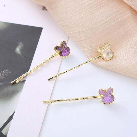 Cute Animal Shape Hair Clip Glitter Acrylic Resin Decoration Gold Alloy Side Clip For Women Girls Sweet Hair Accessories