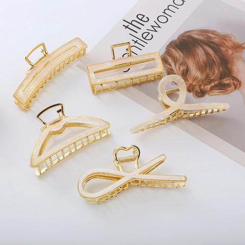 Französischer Stil Große Legierung Acryl Haarklammer Marmor Textur Hai Haarklammer Elegant Hinterkopf Styling Haarschmuck Für Damen