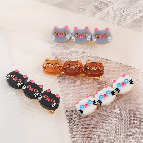 Cute Cartoon Cat Hair Clip For Girls Acrylic Duckbill Clip Metal Side Hairpin Sweet Korean Style Animal Theme Headwear