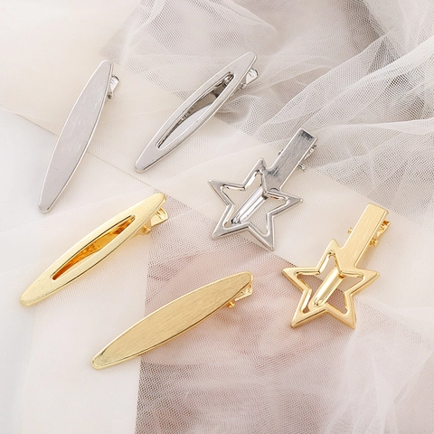 Minimalistische Geborsteld Metaal Ster Ovaal Haarclips Voor Dames Goud Zilver Legering Eendensnavel Clip Mode Haaraccessoires
