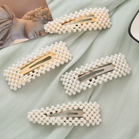 Fermagli per Capelli BB Geometrici con Perle Artificiali Vintage Francesi per Donna Eleganti Clip Laterali in Lega Accessori per Capelli