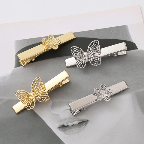 Fermaglio per Capelli Vintage a Forma di Farfalla Fiore Foglia Donna Lega di Zinco Smalto Traforato Oro Argento Clip a Scatto