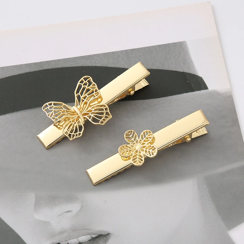 Fermaglio per Capelli Vintage a Forma di Farfalla Fiore Foglia Donna Lega di Zinco Smalto Traforato Oro Argento Clip a Scatto