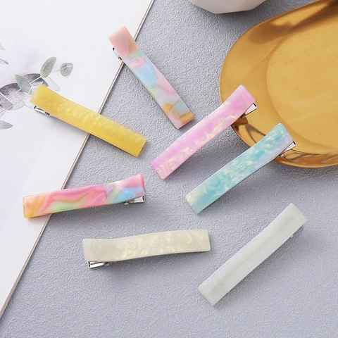 Pinza Para El Cabello De Pato Rectangular Con Patrón De Mármol Colorido Horquilla De Resina Textura De Acetato Accesorios Para El Cabello
