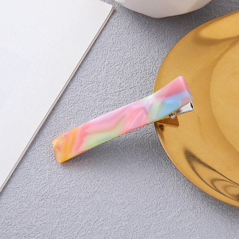 Pinza Para El Cabello De Pato Rectangular Con Patrón De Mármol Colorido Horquilla De Resina Textura De Acetato Accesorios Para El Cabello