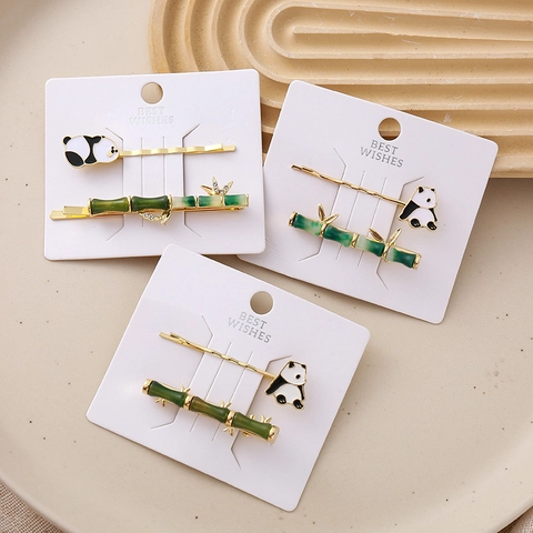 Vintage Nieuwe Chinese Stijl Panda Bamboe Haarklem Legering Emaille Haarspelden Zoete Bloem Haaraccessoires Voor Dames