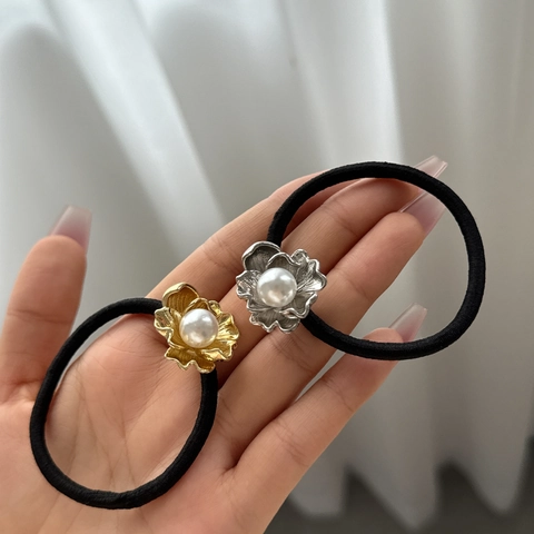 Vintage Lotus Blume Künstliche Perle Haargummis Legierung Elegante Florale Elastische Haarbänder Ponytail Halter Für Damen Retro Haarschmuck