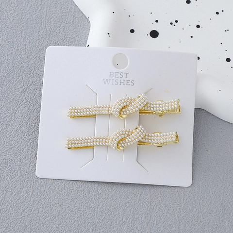 Barrettes à Cheveux Élégantes en Alliage Künstliche Perle d'Imitation Nœud et Torsade Plaquées Or Pinces Bec de Canard Bijoux Cheveux