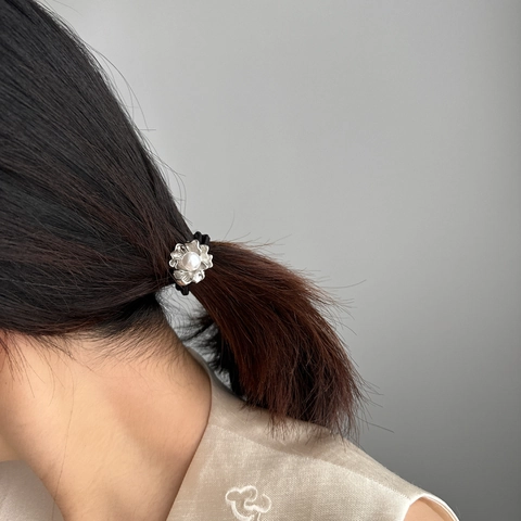 Vintage Lotus Blume Künstliche Perle Haargummis Legierung Elegante Florale Elastische Haarbänder Ponytail Halter Für Damen Retro Haarschmuck