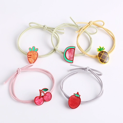 Frische Fruchtmuster Elastische Haargummis Süße Ananas Erdbeere Kirsche Wassermelone Legierung Harz Haarbänder Damen Mädchen