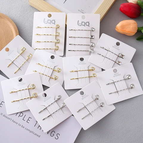 Geometric Heart Square Rhinestone Hair Clips Metal Electroplated Bobby Pins Set For Women Daily Wedding Party Hair Accessories