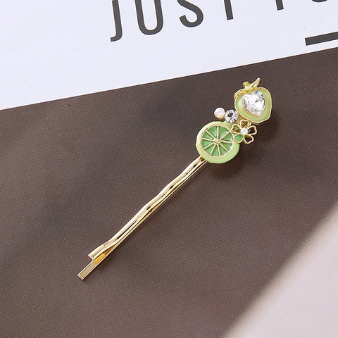 Lindo Juego de Pinzas para el Cabello de Frutas Aleación Esmalte Fresa Limón Durazno Lima Strass Perla Artificial Pasadores Dulces Accesorios de Verano