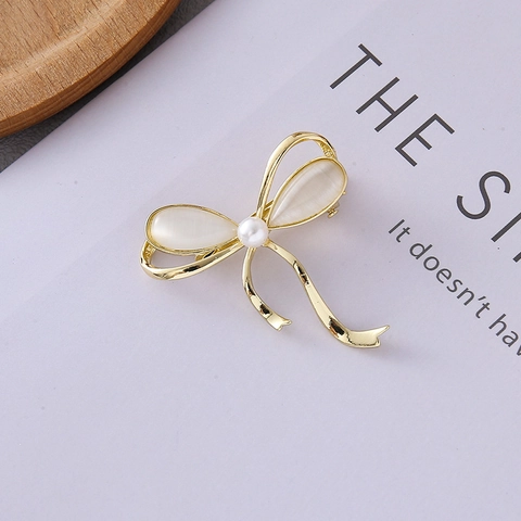 Elegante Goldene Schleife Haarspange Mit Kunstperle Und Katzenaugenstein Für Damen Prinzessinnen-Stil Legierung Haarnadel Schmuck Zubehör