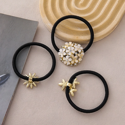 Elegante Blumen Haargummis Elastische Haarseile Legierung Strass Gänseblümchen Pferdeschwanz Halter Koreanischen Stil Süße Florale Haar Accessoires