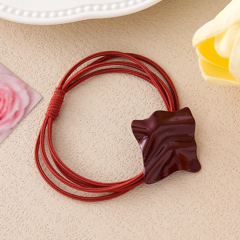 Geometrische Ellipse Plissee Haargummi Einfache Harz Legierung Elastisches Haarband Rot Kaffee Haarring Für Damen Kopfbedeckung Zubehör