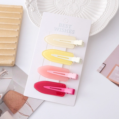 4 Stuks Gematteerde Macaron Kleur Eendenbek Haarclips Voor Vrouwen Antislip Naadloze Matte Acryl Hars Haarspelden Zoete Dagelijkse Make-up Haaraccessoires