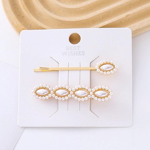 Elegantes Pinzas para el Cabello de Aleación y Perlas Artificiales para Mujer Corazón Cuadrado Ovalado Geométrico Dorado