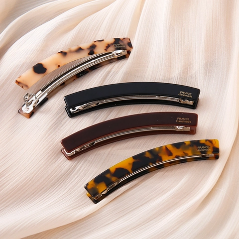 Französischer Stil Acetat Leopardenmuster Bananen-Clip Handgefertigt Minimalistisch Pferdeschwanz Haarschmuck Für Damen