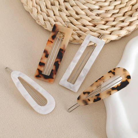Pinces à Cheveux en Acrylique à Motif Léopard et Marbre Vintage Style Mori Français Barrettes Géométriques Rectangles pour Femmes