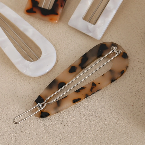 Pinces à Cheveux en Acrylique à Motif Léopard et Marbre Vintage Style Mori Français Barrettes Géométriques Rectangles pour Femmes