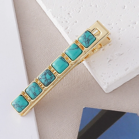 Fermaglio per Capelli in Lega Vintage Turchese Bohémien Strass Forcina Traforata Perle Artificiali Intarsiate Barrettes per Donna