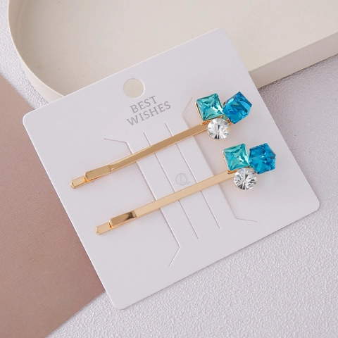 Geometric Square Rhinestone Hair Clips For Women Gold Alloy Colorful Bobby Pins Elegant Side Fringe Barrette Hair Accessories