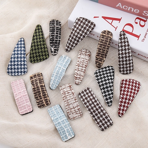 Vintage Hahnentritt Tweed Stoff Haarklammern Für Damen Elegant Herbst Winter BB Clips Pony Seitenclips Haarnadeln Zubehör