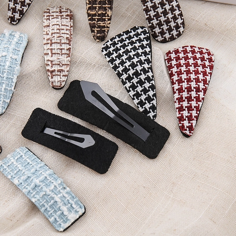 Vintage Hahnentritt Tweed Stoff Haarklammern Für Damen Elegant Herbst Winter BB Clips Pony Seitenclips Haarnadeln Zubehör