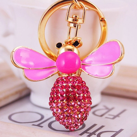 Cute Creative Bee Rhinestone Keychain Enamel Insect Bag Charm Gold Plated Zinc Alloy Key Ring Gift For Women Girls Jewelry