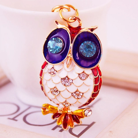 Cute Enamel Rhinestone Owl Keychain For Women Metal Animal Bag Charm Pendant Decorative Key Ring Fashion Jewelry Gift