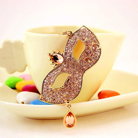 Luxurious Gold Venetian Mask Keychain With Sparkling Rhinestones Crown Decoration Water Drop Pendant Metal Bag Charm Key Ring