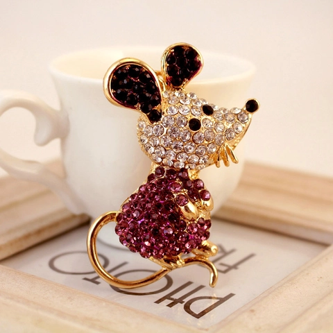 Lindo Llavero de Animal de Ratón Brillante Diamante de Imitación Aleación de Zinc Colgante de Bolso para Mujeres Niñas Joyería de Regalo Chapada en Oro