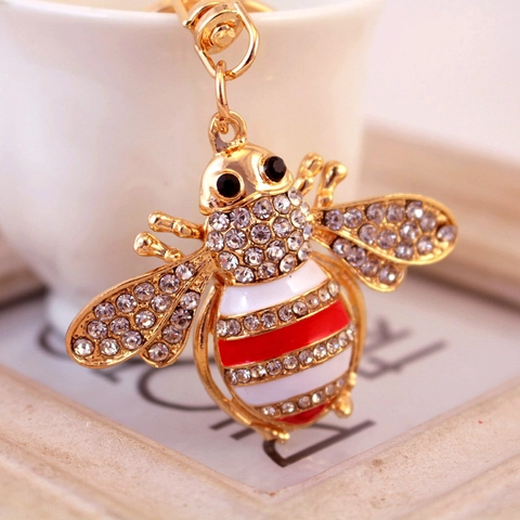 Süßer Kristall Strass Biene Schlüsselanhänger Für Damen Zinklegierung Emaille Tierform Tasche Anhänger Zubehör Mode Schmuck Geschenk