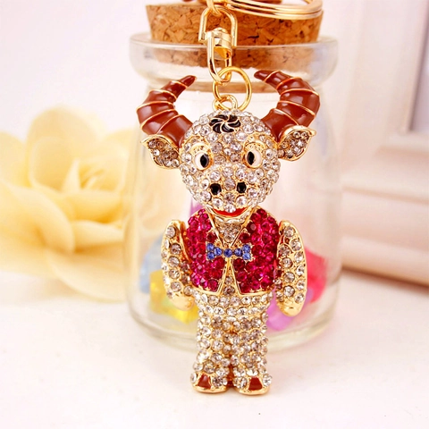 Portachiavi Creativo con Strass Smaltato a Forma di Bue dello Zodiaco Pendente per Borsa in Metallo Oro Ciondolo in Lega