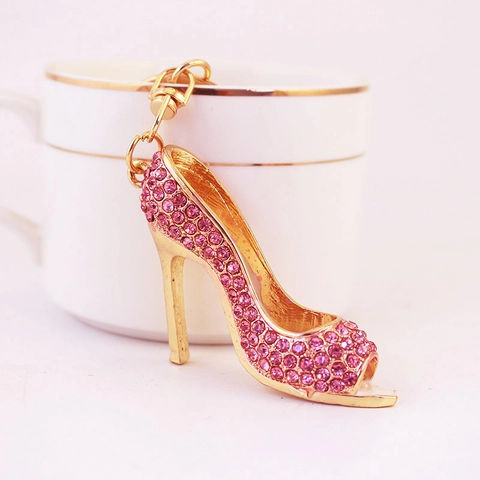 Schattige Strass Hoge Hak Schoen Sleutelhanger Zinklegering Kristal Sleutelring Metalen Tas Hanger Cadeau Voor Vrouwen Meisjes