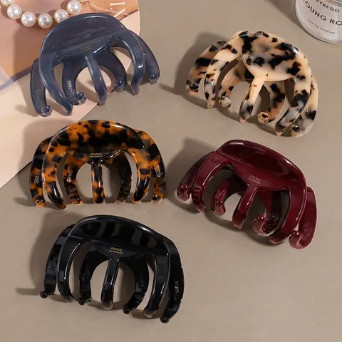 Pinza per Capelli Grande in Acetato di Cellulosa Vintage Francese Elegante Motivo Leopardato Tartarugato Fatta a Mano Donna