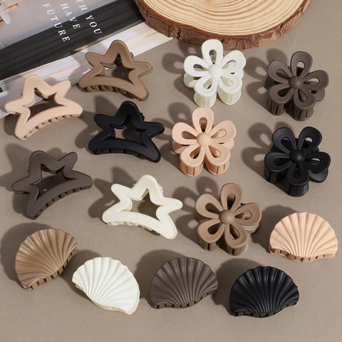 Pinzas para el Cabello de Plástico Mate Estrella Flor Concha Tonos Tierra Pequeña Pinza de Tiburón Mate para Mujeres Niñas