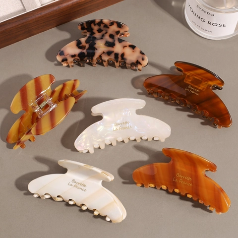 Vintage Acetate Hair Claw Clip For Women Large Oval Shark Clip Tortoiseshell Marble Pattern French Style Hair Accessories