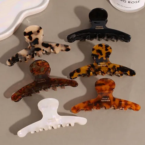 Pinza per Capelli in Acetato Stile Francese Stampa Leopardata Tartarugata Grande Molletta a Squalo Fatta a Mano Accessori Donna