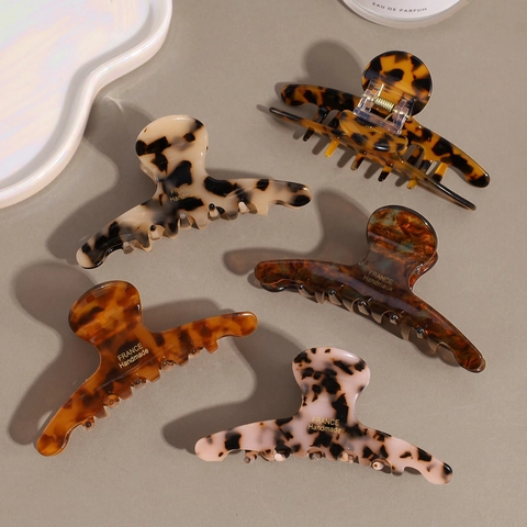 Pinza per Capelli in Acetato Stile Francese Stampa Leopardata Tartarugata Grande Molletta a Squalo Fatta a Mano Accessori Donna