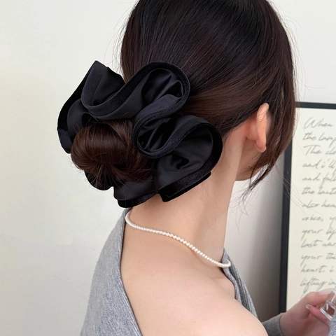 Frans Elegant Oversized Satijnen Scrunchie Met Fluwelen Contrastrand Hoog Elastisch Haarelastiekje Zoete Paardenstaart Houder Dames Mode Haaraccessoires