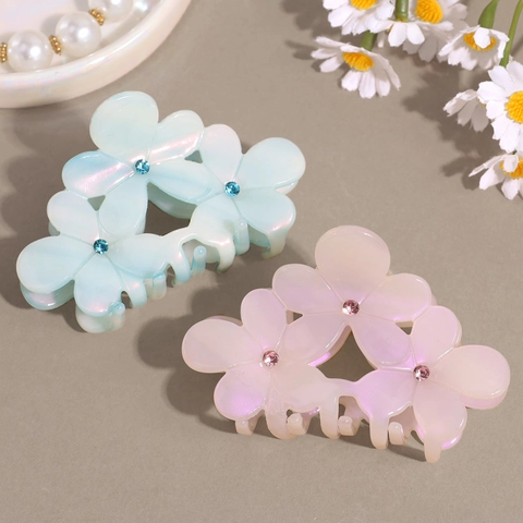 Pince à Cheveux Fleur en Acétate Style Français Avec Strass Pince Crabe Florale Colorée Élégante pour Femmes Accessoires